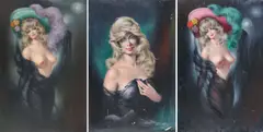 Richard Kishady, Woman with Green Hat, Woman in Black Negligee, and Woman in Red Hat, Each oil on artist board