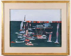 Harbor Scene by Nicola Simbari, Gouache, sold Aug 2026