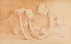 Conger Metcalf, Playing, Sanguine crayon on paper