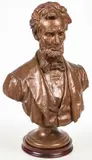 George Edwin Bissell, Bust of Abraham Lincoln on integral socle base, Bronze with reddish patina