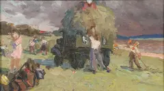 Russian School, A Harvest Scene, Oil on card stock