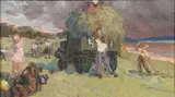 Russian School, A Harvest Scene, Oil on card stock