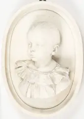 Raffaello Romanelli, Untitled, A high relief carved marble oval plaque bust of child within a raised frame