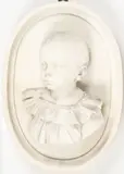 Raffaello Romanelli, Untitled, A high relief carved marble oval plaque bust of child within a raised frame