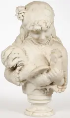 Orazio Andreoni, Bust of a Charming Young Girl Holding a Rooster, Carved marble