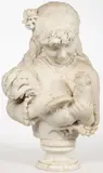 Orazio Andreoni, Bust of a Charming Young Girl Holding a Rooster, Carved marble