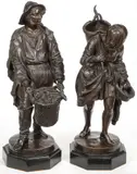 Edmund Louis Auguste Leveque, A Fishing Couple, Bronze with dark brown patina