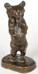 Eli Harvey, Standing Bear Cub, Bronze statue with dark brown patina