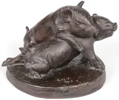 Grace Mott Johnson, Piglets, Bronze with dark brown patina