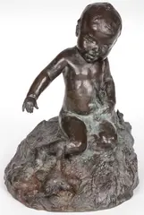 Edward Berge, Boy with Duck - a figural fountain, Bronze with brown and Verdigris patina, the underside plumbed