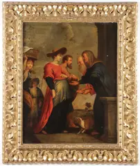 Peter Paul Rubens, The Visitation, Oil on copper in an ornate carved gilt wood frame