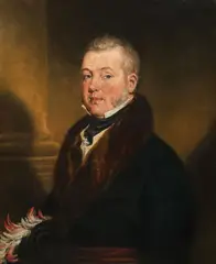 William Havell, Portrait of a Seated Gentleman with Red Feathered Sash and Fur, Oil on canvas