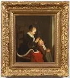 Gerard ter Borch, Mother Combing a Childs Hair, Oil on chamfered oak wood panel