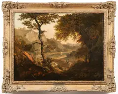 English School, Figures in an Expansive River Landscape with Distant Castle, Oil on canvas