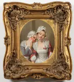 Jean-Baptiste Greuze, The Young Maidservants, Oil on wood canvas in feigned oval