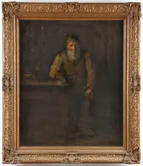 Phillip “Phiz” Muhr, Interior Scene with Man and Cat, Oil on canvas