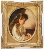 E.M. Price, Girl with Kitten, Oil on canvas