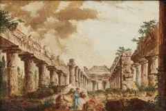 Italian School, View of the Temple of Jupiter at Paestum, Oil on canvas