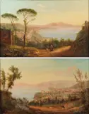 Alessandro Volpe, Two Views of the Bay of Naples, Oil on canvas laid down