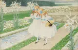 Élisabeth Sonrel, Two Girls near Koi Pond Amidst Lillies, Watercolor and gouache over pencil