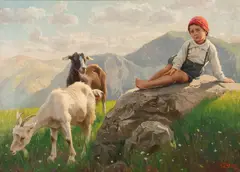 Alberto Zardo, The Young Shepherd with Goats in an Alpine Setting, Oil on canvas