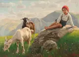 Alberto Zardo, The Young Shepherd with Goats in an Alpine Setting