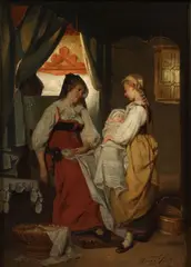 Théodore Gérard, The New Arrival, Oil on wood panel