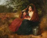 Edward John Cobbett, A Reprieve from the Rain a Mother and Daughter Berry Picking, Oil on canvas