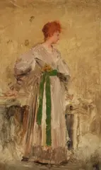Jean-Paul Sinibaldi, A Red-Haired Beauty in Silk Dress, Oil sketch on chamfered mahogany wood panel