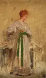 Jean-Paul Sinibaldi, A Red-Haired Beauty in Silk Dress, Oil sketch on chamfered mahogany wood panel