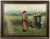 A. R. Nicholson, Brittany Scene with Shepherd Boy and Water Gatherers, Oil on canvas