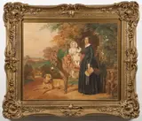Edmund Havell the Younger, Mother and Child with Donkey and Dogs, Watercolor on paper