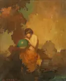 Ettore Caser, Blowing Bubbles, Oil on canvas