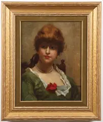 British School, An Auburn-Haired Beauty with Pearl Necklace, Oil on canvas