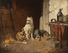 Vincent De Vos, Dogs on Watch, Oil on canvas