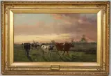 Otto van Meyer, Landscape with Cows at First Light, Oil on canvas