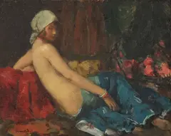 János Czencz, Reclining Semi Nude, Oil on canvas
