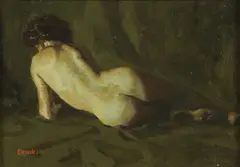 Ronald Crooks, Reclining Female Nude, Oil on board