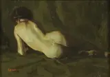 Ronald Crooks, Reclining Female Nude, Oil on board