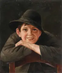 Continental School, Happy Young Boy with Hat, Oil on canvas