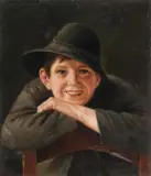 Continental School, Happy Young Boy with Hat, Oil on canvas