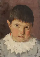 French School, Portrait of a Young Girl with Red and Gold Earrings and a Large White Collar, Oil on canvas
