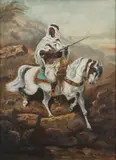 Adolf Schreyer, Arab on a Horse, Oil on board