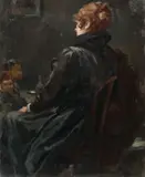 European School, Woman Seated in an Interior with Children, Oil on canvas