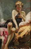 French School, Nu au sofa, Oil on canvas