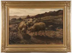 William Preston Phelps, Sheep Grazing in a New Hampshire Landscape, Oil on canvas