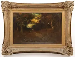 William Keith, Path Through Wooded Landscape with Riders on Horses, Oil on canvas
