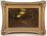 William Keith, Path Through Wooded Landscape with Riders on Horses, Oil on canvas