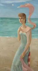 Woman on Beach with Windswept Scarf by Dorothy Young Graham, Oil on canvas, sold Apr 2026