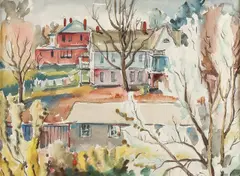 Lela M. Briggs, Early Spring Cityscape, Watercolor on paper